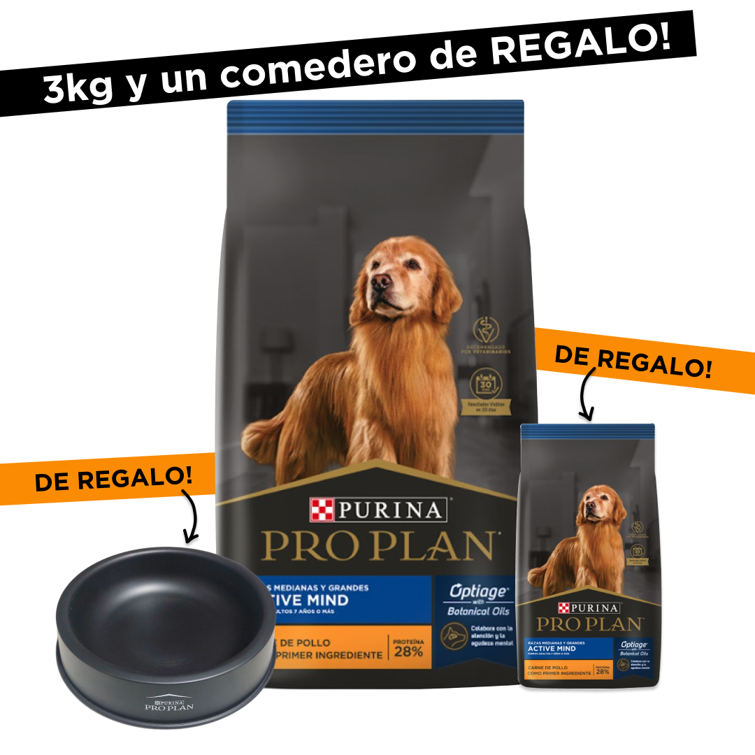 Pro Plan adult Active Mind 15 Kg + bolsa 3 Kg + comedero de regalo